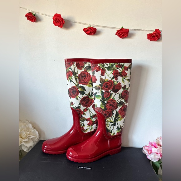 Dolce & Gabbana Shoes - NEW Dolce & Gabbana Red Floral Rain Boots 41 Made in Italy🇮🇹